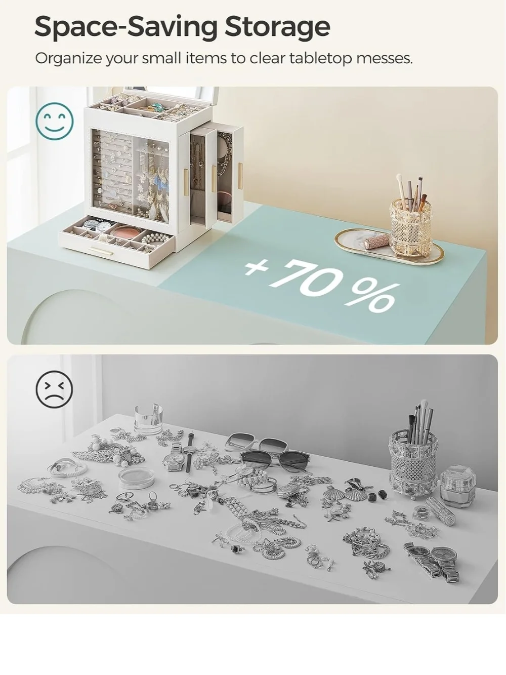 SONGMICS 5-Layer Jewelry Box with Deluxe White Jewelry Organizer Box with Mirror
